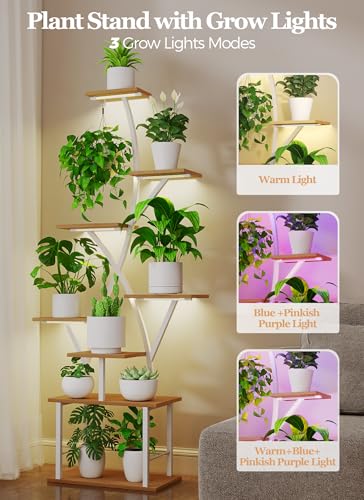 Image of Plant Stand Indoor with Grow Lights - 64 inch Tall Plant Shelf Lighted Corner Plant Stands for Indoor Growing Multiple Metal 8 Tiered Large S-Shape Flower Holder Plant Rack for Home Decor Patio White