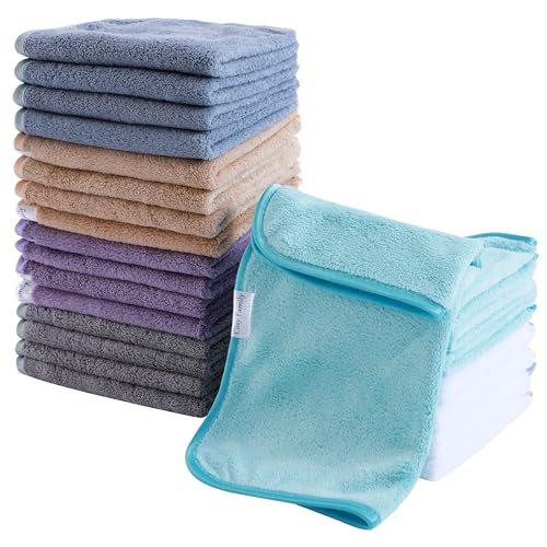 Image of Cosy Family 24 Pack Soft Washcloths Set - 12 x 12 inches, Quick Drying - Highly Absorbent Coral Velvet Fingertip Towel Bathroom Wash Clothes for Bath, Spa, Facial, Kitchen - Warm Color