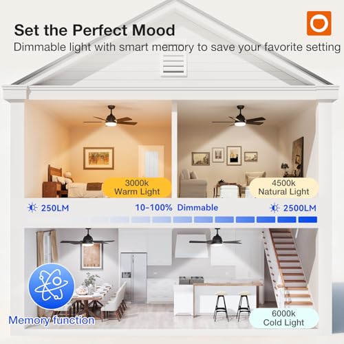 addlon Ceiling Fans with Lights, 42 inch Black Ceiling Fan with Light and Remote Control, Reversible, 3CCT, Dimmable, Noiseless, Small Ceiling Fan for Bedroom, Farmhouse, Indoor/Outdoor Use by addlon - Used condition - Image 7