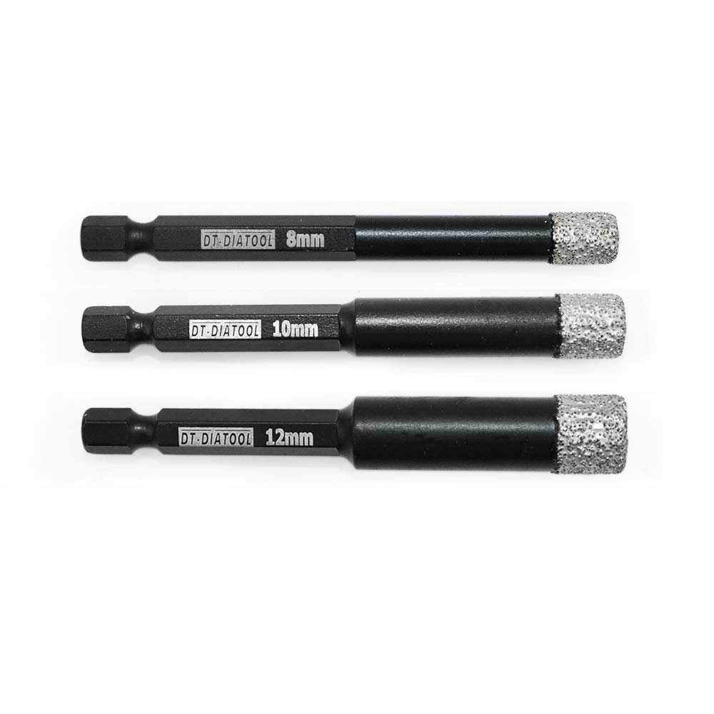 DT-DIATOOL Dry Diamond Drill Core Bits Set 3PCS 8/10/12mm Quick-fit Hex Shank Vacuum Brazed Hole Saw for Tile Porcelain Ceramic Marble Granite โ image 1