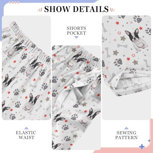 Bulldog Paw Print Bone Boys Long Pants Soft Trousers Elastic Waist Kids Lounge Bottoms with Pockets S-XL4