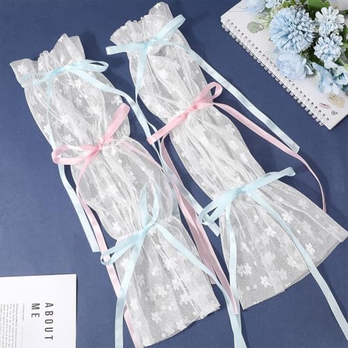 1 Pair White Lace Ruffled Leg Warmers Bowknot Vintage Floral Edging Trimming Legs Sleeves Sheer Tulle Fabric Cute Layered Polyester Socks for Women Party Festival Accessories Lolita Jk Gift3