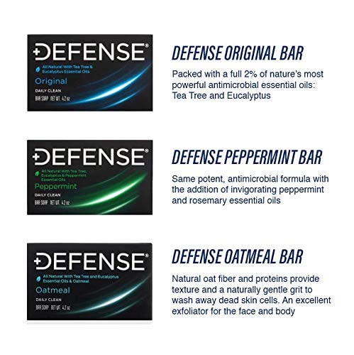 Defense Soap All Natural Tea Tree Bar Soap, 3 Bar Variety Pack - Original, Peppermint, Oatmeal