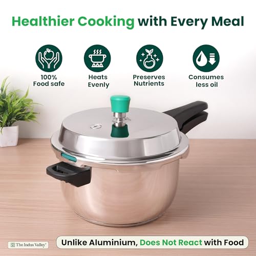 Image of The Indus Valley Stainless Steel Pressure Cooker Outer Lid 5 Litres| Induction Friendly | Tri-Ply Heavy Bottom | 100% Toxin-Free, Naturally Non-Stick