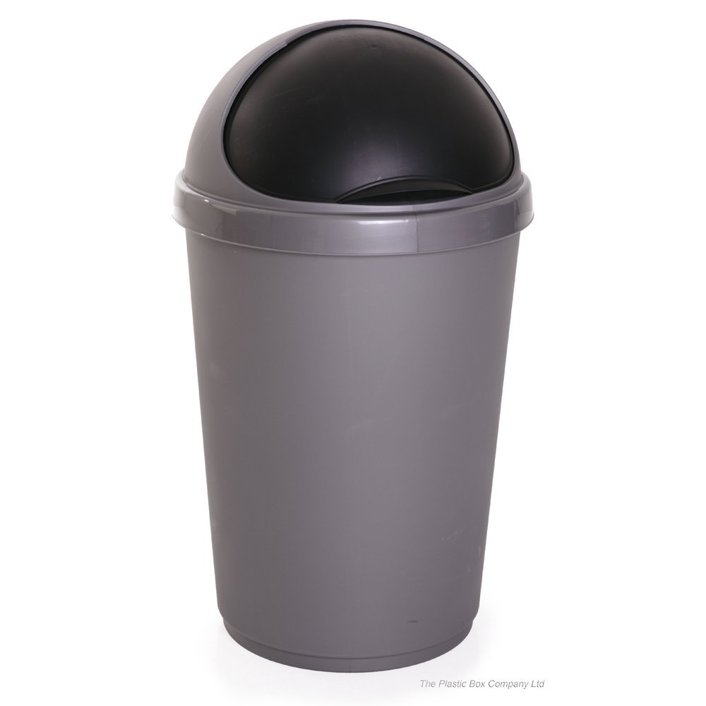 50 L LITRE SILVER KITCHEN BULLET BIN RUBBISH BIN WITH LARGER OPENING BLACK FLAP