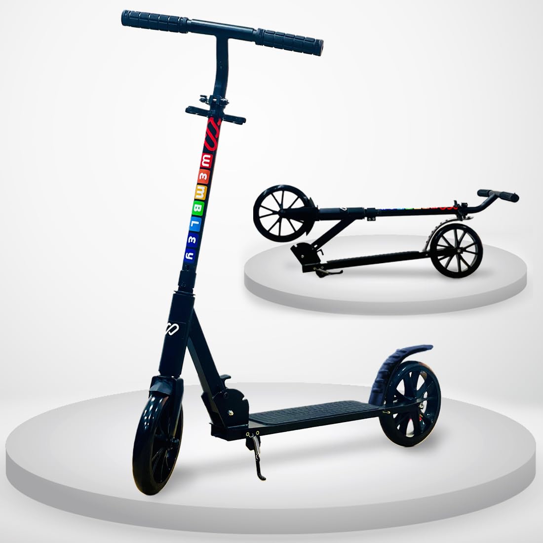 Wembley Kick Scooter for Kids & Adults, 2 Wheel Foldable Kids Scooter with 3 Height Adjustable, Stand, Brake & PU Wheels | Runner Skate Scooter for Adults Kids 8+ Years Boys Girls (Black)-image-6