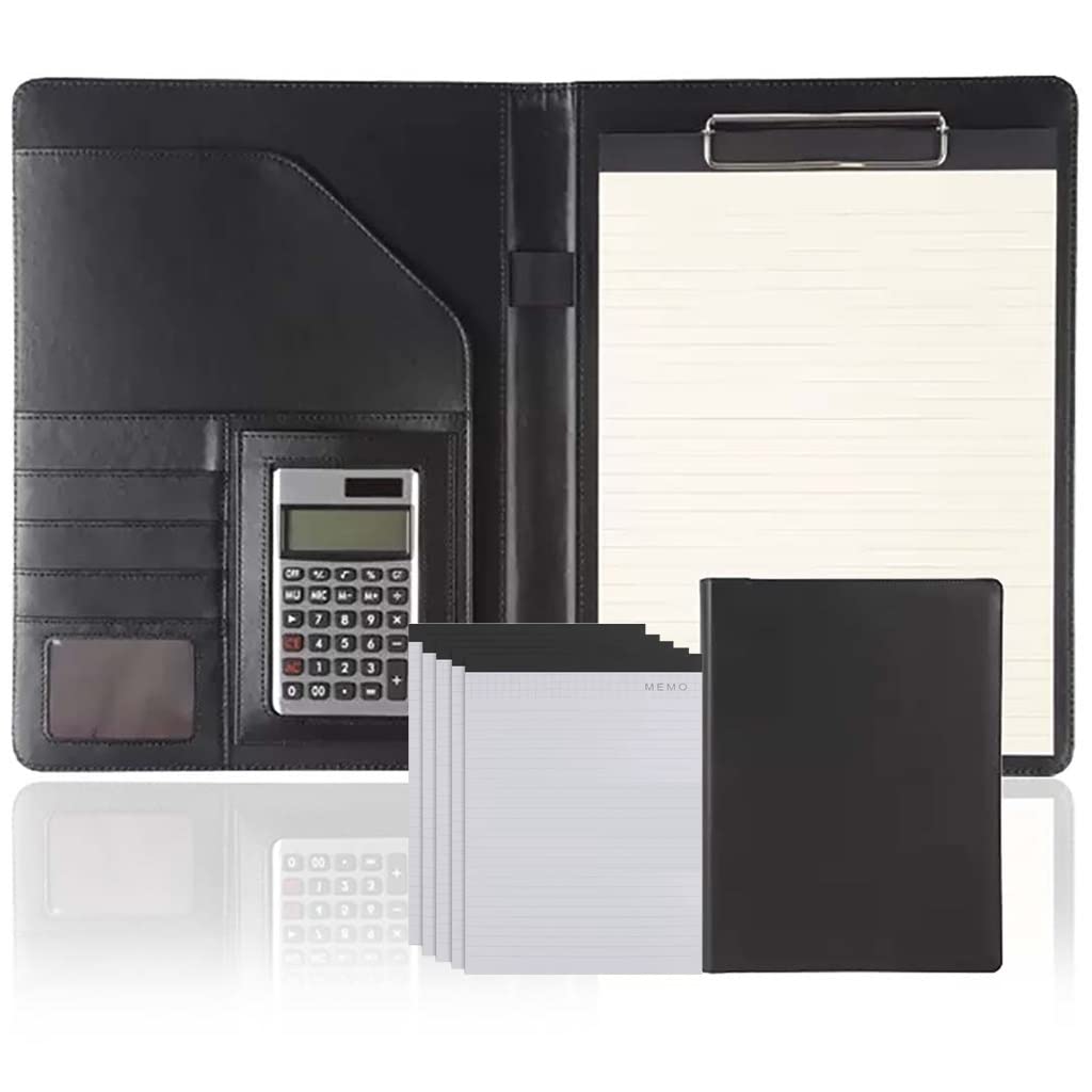 Teczka konferencyjna Organizer na dokumenty， Teczka A4 z schowkiem i miejscem do przechowywania, skórzana teczka z organizerem i notesem(Svart,12digit+Memo pad*5)