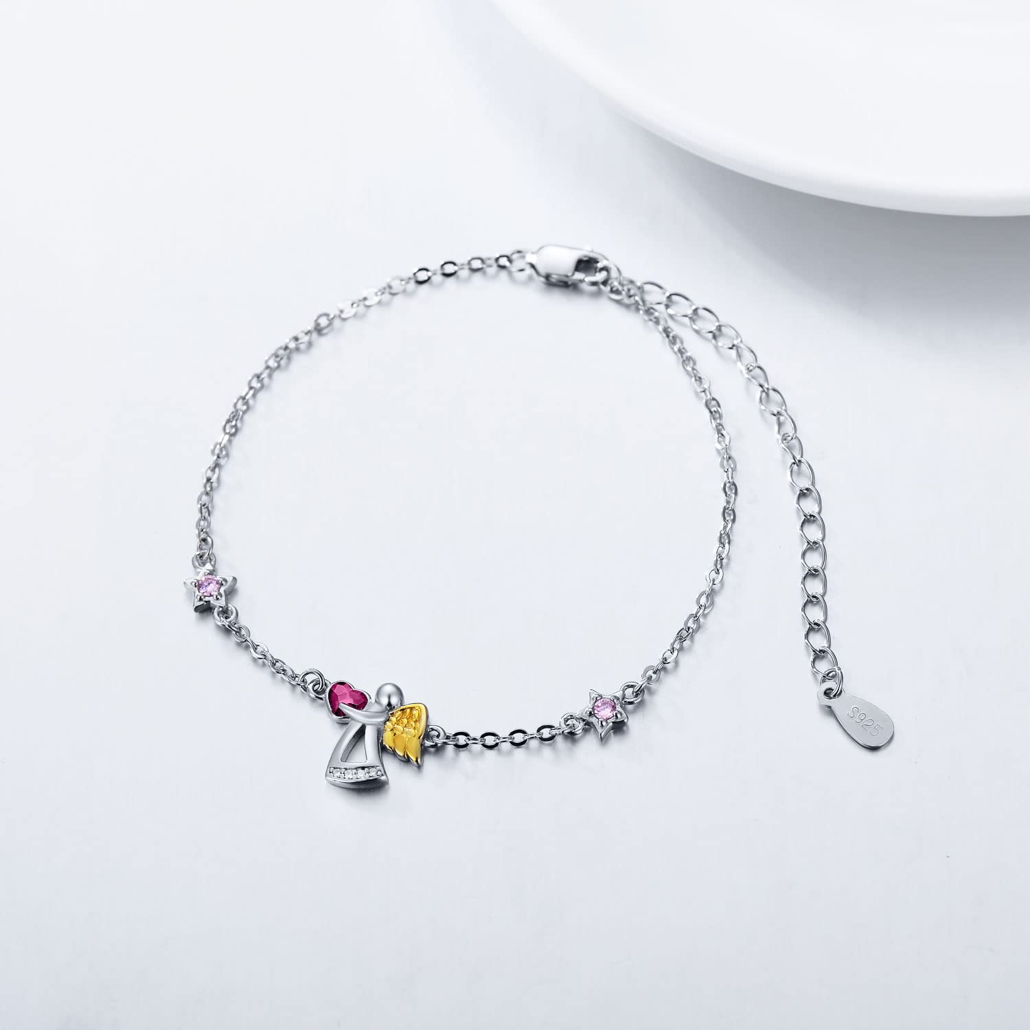 Bracciale dell'angelo custode Bracciale dell'angelo in argento sterling 925, regali di battesimo, comunione e compleanno per ragazze e bambini (viola)