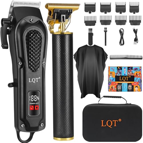 LQT® Men's Professional Hair Clippers Kit，Cordless & Corded Barber Clippers Set，Grooming Rechargeable Beard Trimmer with Adjustable Blade Black