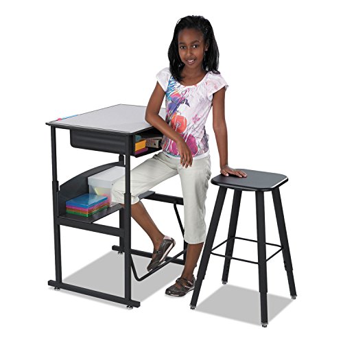 Image of Safco Products 1205BL Alphabetter Stool for Alphabetter Stand-Up Desk (Sold Separately), Black Frame, Black Seat Classroom and Home School Desk