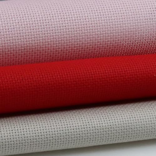 Image of KCS 3 pc of 15 inch x 18 inch(38cmx45cm) Counted Cross Stitch Cotton Aida Cloth Needlework Rolled Fabric Box,14CT,Pink+Red+Pearl Grey