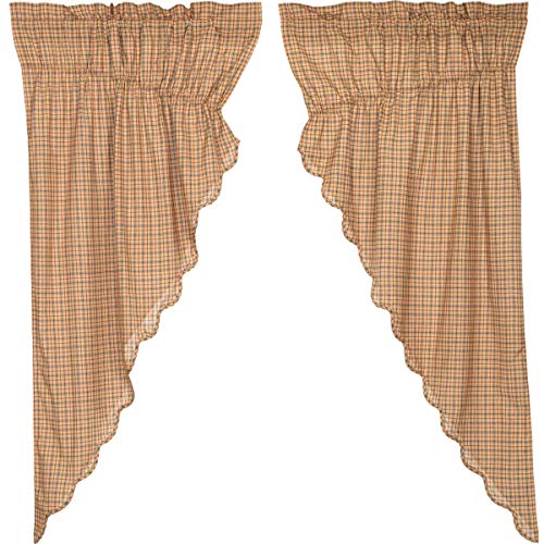Vhc brands millsboro window curtains prairie short panel scalloped set of 2 tan 63x36x18  urban country home decor