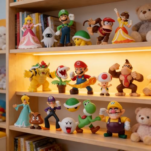 18 Pcs Mario Figurines Set, Mario Mini Figures Collection for Birthday Party & Cake Toppers