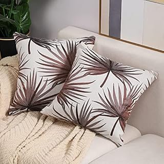 COFEDE Cushion Covers 18x18 Inch Pack of 2 Tropic Leaf Velvet Cushion Cases 45x45cm for Sofa Bedroom(Brown)