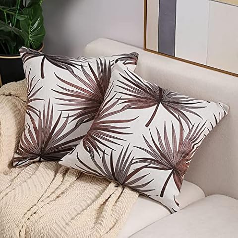 COFEDE Cushion Covers 18x18 Inch Pack of 2 Tropic Leaf Velvet Cushion Cases 45x45cm for Sofa Bedroom(Brown) Cover