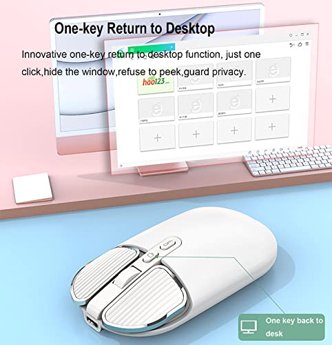 Image of 2.4G Wireless Rechargeable Mouse with USB Receiver,One Click Return to Desk,Mute Button,Power Saving, 2400DPI Optical Cute Girls Mouse for Laptop,Notebook,PC,Tablet (White)