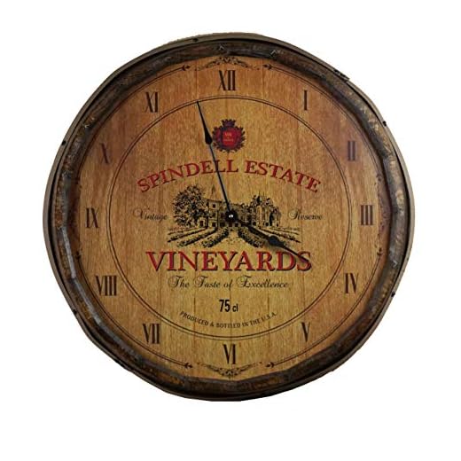 THOUSAND OAKS BARREL Co. Personalized Large Decorative Wall Clock Vineyard Wine Barrel End (21 inch) with High Torque Motor - Vintage Wine Bar Decor for Kitchen, Office, Home Bar, Pub (QB_B526)