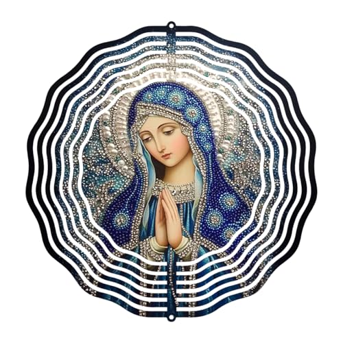 Virgin Mary Prayer Wind Spinner, Metal Wind Spinners Outdoor Indoor, Religious Virgin Mary Hanging Garden Decor for Outside, Stainless Wind Spinners for Yard and Garden 10 inch 3D (25.76X25 CM)