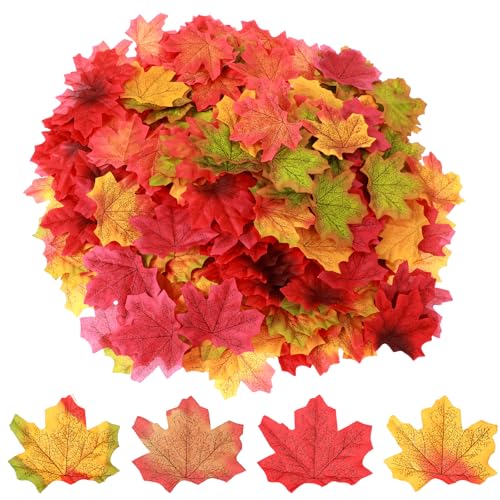 CIATBYYJ 400 Stück Künstliche Ahornblätter,Realistisch Herbst Deko,5 Farben Herbstblätter Deko,Ambiente Autumn Decor für Thanksgiving,Halloween,Weihnachten,Hochzeiten,Partys,Kunst und Handwerk