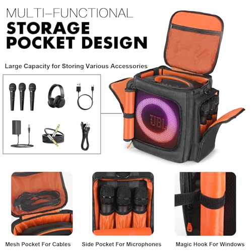 Luidspreker reistas compatibel met JBL Partybox Encore Essential/Essential 2, draagtas met zijvakken voor draagbare luidspreker en accessoires - Afbeelding 5