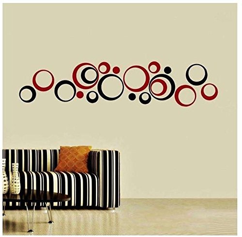 Image of Bikri Kendra 3D Acrylic Glass Wall Mount Mirror Wall Stickers - 24 Ring Black & Red (4)