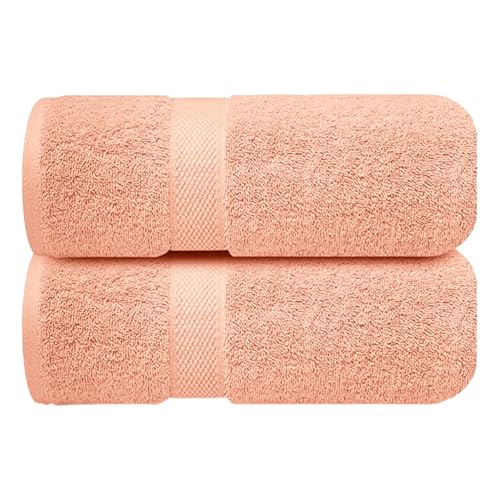 Image of Sulfar 100% Combed Cotton, Quick Drying Highly Absorbent Thick Bathroom Towels, Luxury Bath Towel Set (Pack of 2, 70 X 140 cm) - 600 GSM (Tender Peach)