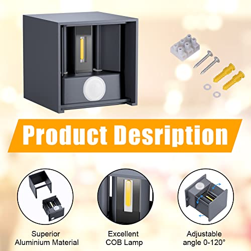 Klighten 12W Aussenlampe Außenwandleuchte mit Bewegungsmelder,2PCS Außenlampe mit bewegungsmelder Einstellbarer Lichtstrahl,Wandleuchte Außen/Innen Up Down für Garten/Flur/Weg,IP65,2700K,Anthrazit – Bild 3