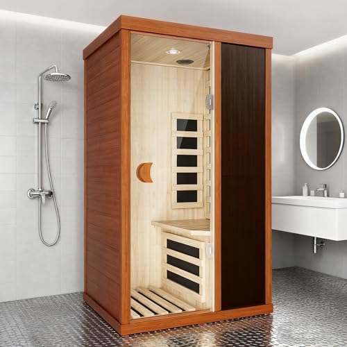 1 Person Far Infrared Sauna, Indoor Sauna for Home, 1000W Low EMF 110V with 7
