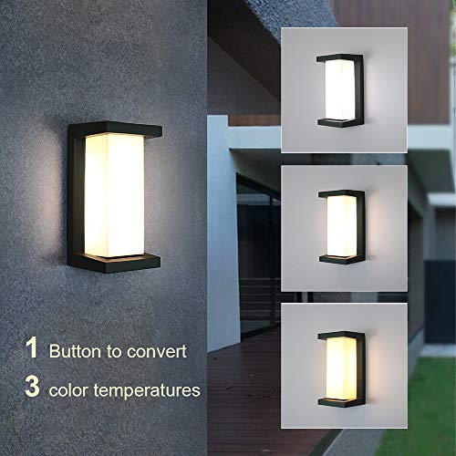 Shinbeam Outdoor Wall Porch Lights,Led Wall Sconces,Ip65 Waterproof Lighting Fixture,3-Color-Changeable Wall Fixture,Warm White Cold White And Nature White Color(Black) #TOP1
