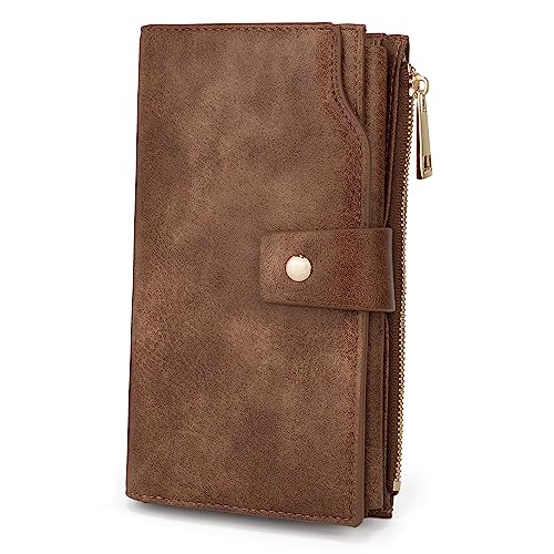 Image of UTO Wallet Women Vegan Leather Wristlet Snap Long Purse Credit Card Holder Elegant Clutch