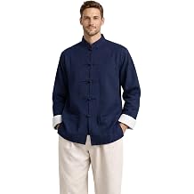 Lazutom Mens Cotton Linen Kung Fu Shirt Mandarin Collar Chinese Tang Suit Tai Chi Martial Arts Jacket Traditional Top