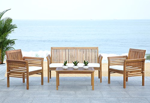SAFAVIEH Outdoor Collection Carson Natural/ Beige Cushions 4-Piece Conversation Patio Set