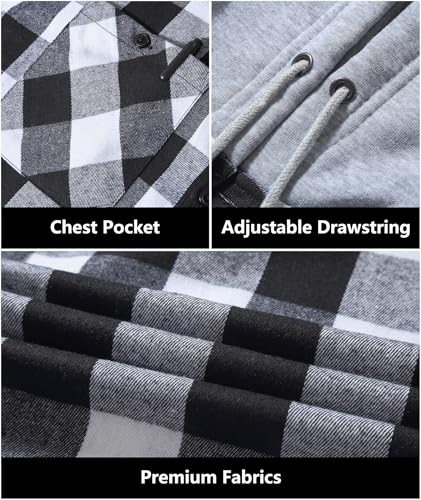 JACKETOWN Men's Flannel Long Sleeve Hoodie Shirts Casual Button Down Plaid Shirt Jackets Stylish with Pocket White Black - image 3