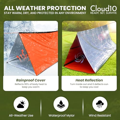 CloudTen Emergency Tent: Lightweight 2 Person Mylar Survival Tent with Multi-Function Paracord Bracelets - Survival Gear & Bug Out Bag Items for Preppers, Hikers, Survivalists, Campers, Boy Scouts - image 5