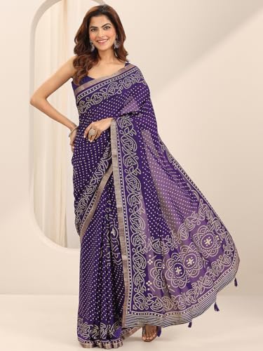 Image of Libas Printed Georgette Saree for Women With Unstitched Blouse Piece | Traditional Saree for Festive & Wedding