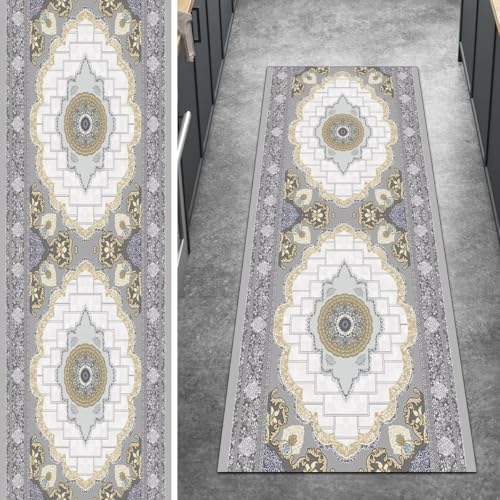 Alfombra gris vintage para cocina y pasillo largo de pelo corto 2