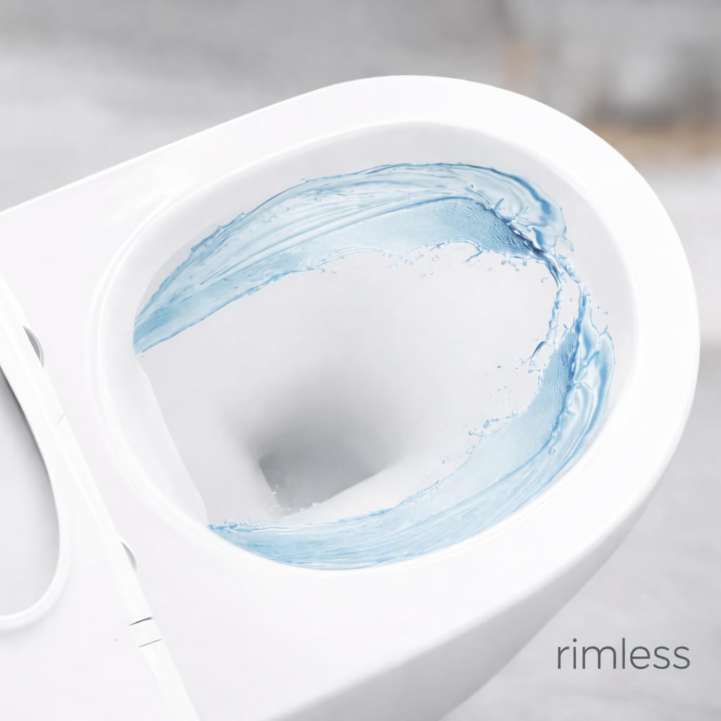 WC Suspendu Mural avec Fixations Invisibles, Sans Bride (Rimless), Abattant Soft-Close Ultra-Fin, Cuvette en Céramique Facile à Nettoyer, Design Moderne Rond Blanc Brillant Gain de Place