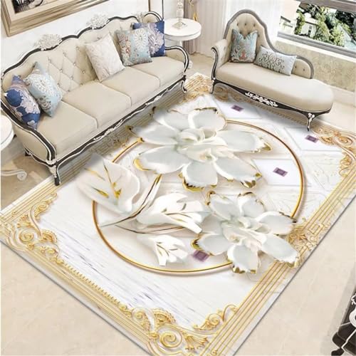 Alfombra de pelo corto lavable y resistente con diseño de flores para cuarto de niñas 2