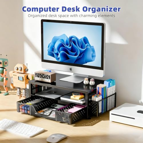 Simple Trending Desk Organizer and Accessories, Monitor Stand Riser, Black - image 7