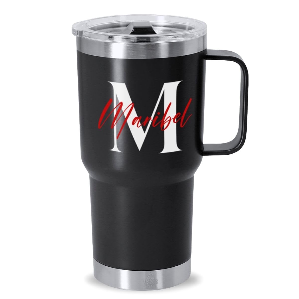 DEREGALOOS. Taza Térmica Personalizada con Inicial y Nombre. Termo Personalizado. Acero Inoxidable Reciclado 600ml. Regalo para Pareja, Amigos. Ideal para Oficina, Gimnasio (Negro)