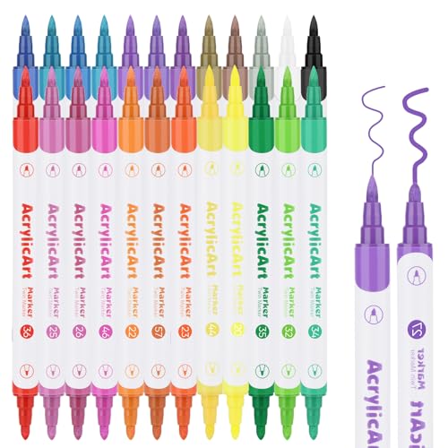 OLINGYOU Acrylic Paint Pens, 24 Colors Acrylic Paint Pens Set, Canvas, Stone, Easter Egg, Glass,DIY Art Supplies