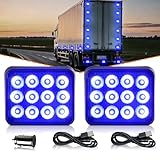 Nrgedzam 2PCS LED Wireless Magnetic Strobe Lights LED Blue Beacon Warning Emergency Light, Waterproof Surface Mount Flashing Rechargeable Strobe Light for 12V-24V Trucks Vehicles Police Cars ATV SUV