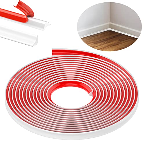 TPE Quadrant Trim 6M Flexible Moulding Wall Corner Edging Strip Self Adhesive Skirting Board Trim Caulk Strip Beading for Laminate Flooring Wall Ceiling Cabinet Countertop Etc (White 12 * 9MM)