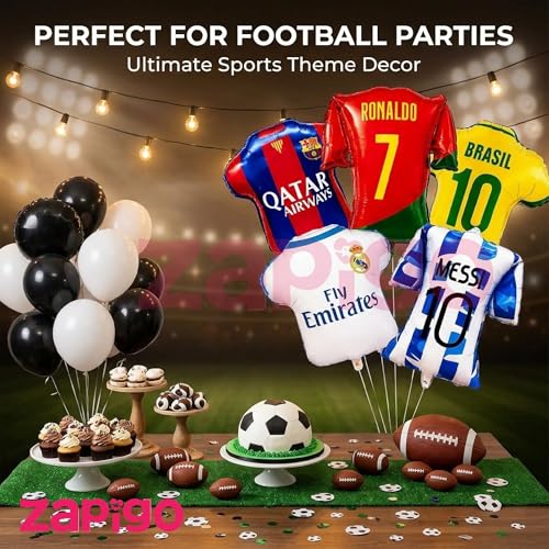 Image of Balloonistics Football Soccer Jersey Theme Birthday Balloon Bouquet | Football Fan Birthday Party Decoration | Soccer Kit Party Balloon Set | Pack of 5