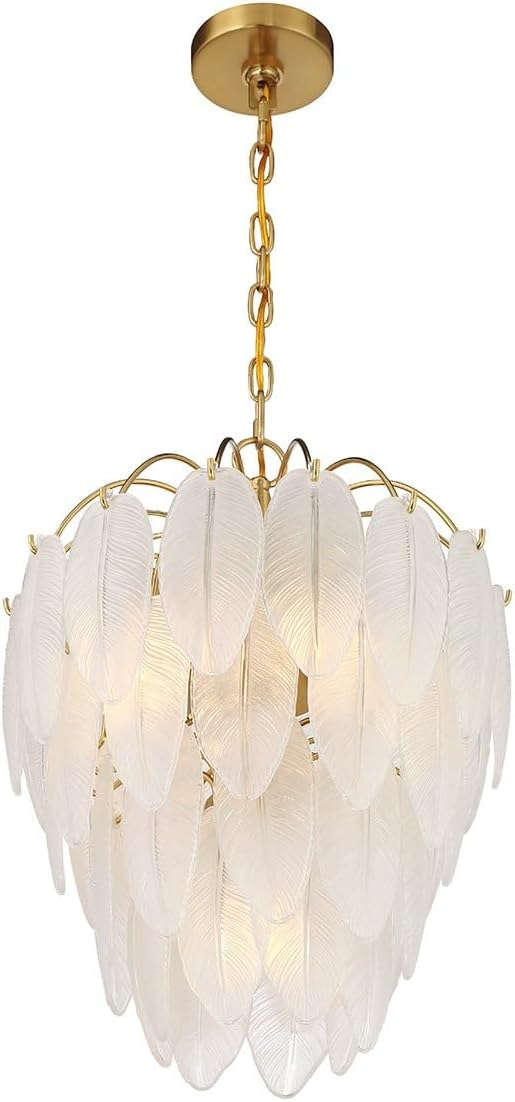 Savoy House 1-3507-5-322 Boa Mid-Century Bohemian Clear Frosted Glass Feather Chandelier by Breegan Jane, 5-Light 300 Total Watts, 22" H x 16" W, Warm Brass