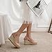 Alyaafifa High Heel Espadrilles Sandals Platform Wedges for Women Closed Round Toe Ankle Buckle Strap Heeled Pumps Casual Comfortable Matte Leather Dress Shoes Party Event Vacation Prom, Nude, 7.5