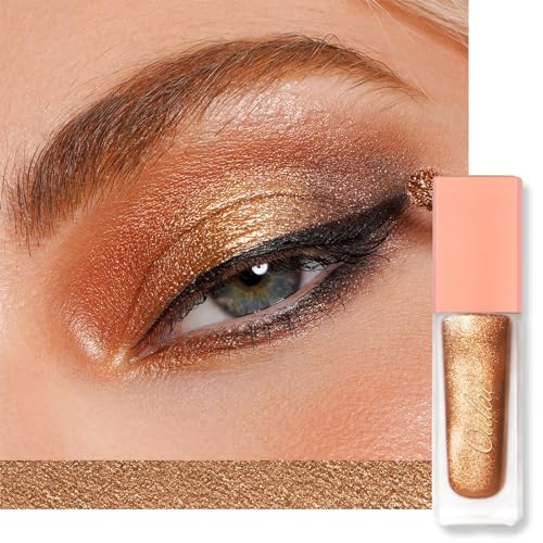 Oulac Glitzer Lidschatten Flüssig Metallic Goldener Lidschatten| Liquid Eyeliner mit feinem Funkeln| Glitzer Finish Glattes Schimmer Augen Make-up| Vegan& Cruelty-Free, 5.4g (32)