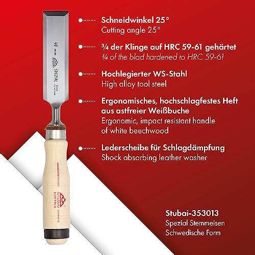 Formón tipo sueco de 40 mm con mango de madera resistente Stubai 353013 3