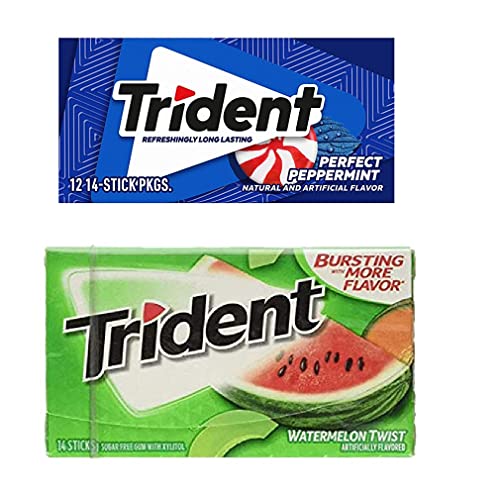 Image of Trident Sugar Free Chewing Gum Perfect Peppermint Flavor, 14 Sticks, 26 g And Watermelon Flavor, 14 Sticks, 26 g