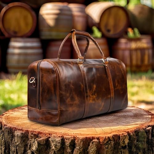 ELIZO Leather Duffle Bag For Men Women Real Full Garin Custom Travel Overnight Weekender Carry On Luggage Sports Gym Bags (Antique 20 Inch) Legacy2